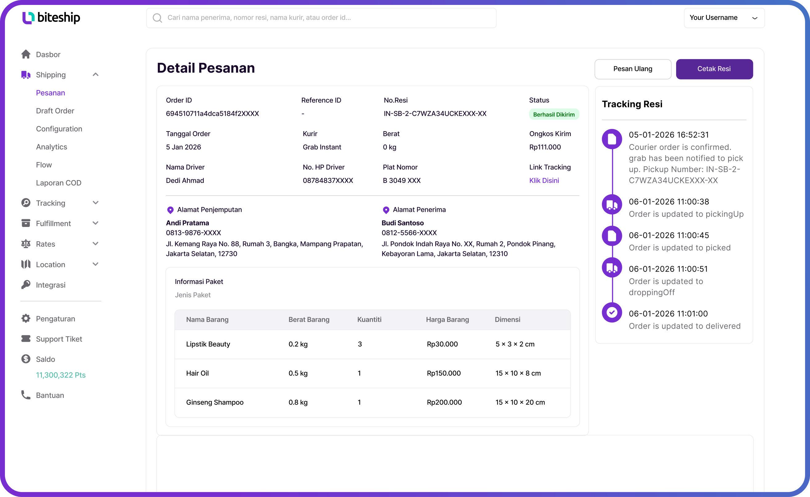 Biteship Shipping Dashboard
